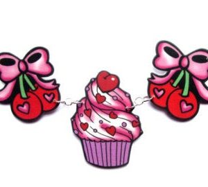 Cherry Necklace with Bow and cupcake Tattoo flash inspired