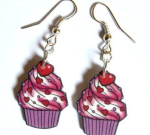 Cupcake Earrings Hearts with Sprinkles Drop by Dolly Cool