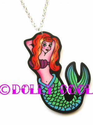 Mermaid Pinup Necklace by Dolly Cool Tattoo Style