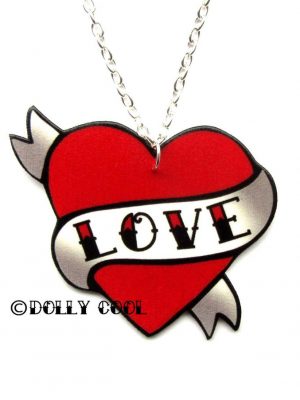 Love Heart Necklace Tattoo Style by Dolly Cool Rockabilly 50s