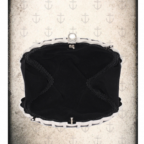 silver  shell clutch bag with chain