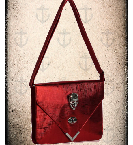 Red skull metallic effect bag with crystal look skull