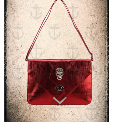 Red skull metallic effect bag with crystal look skull