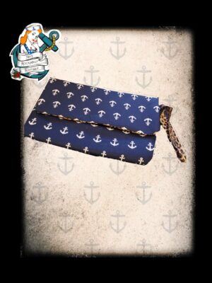 Fifi's rockabilly navy anchor clutch with leopard wristlet
