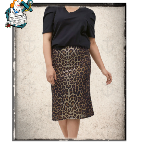 Curvy pinups Juliette leopard print pencil skirt