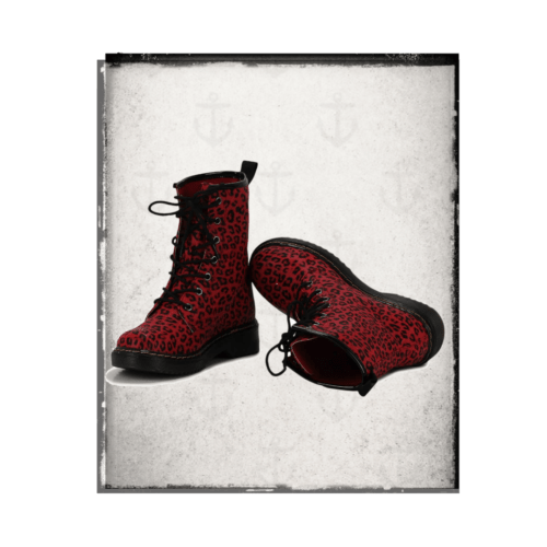 Rockabilly red  leopard print iconic lace up boots