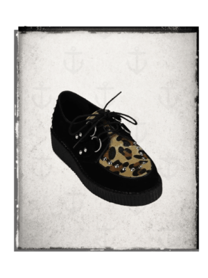 Black leopard  Stud Spike Platform Wedge lace Up Punk Shoes