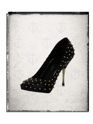 Black pu leather distressed Spikes glam punk heels